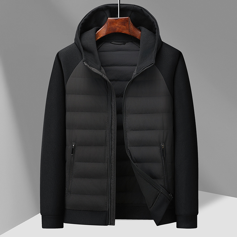 越境卸売可 2025年ニット拼接ホワイトダックダウンメンズスタンドカラー軽量ダウンジャケット秋冬コート