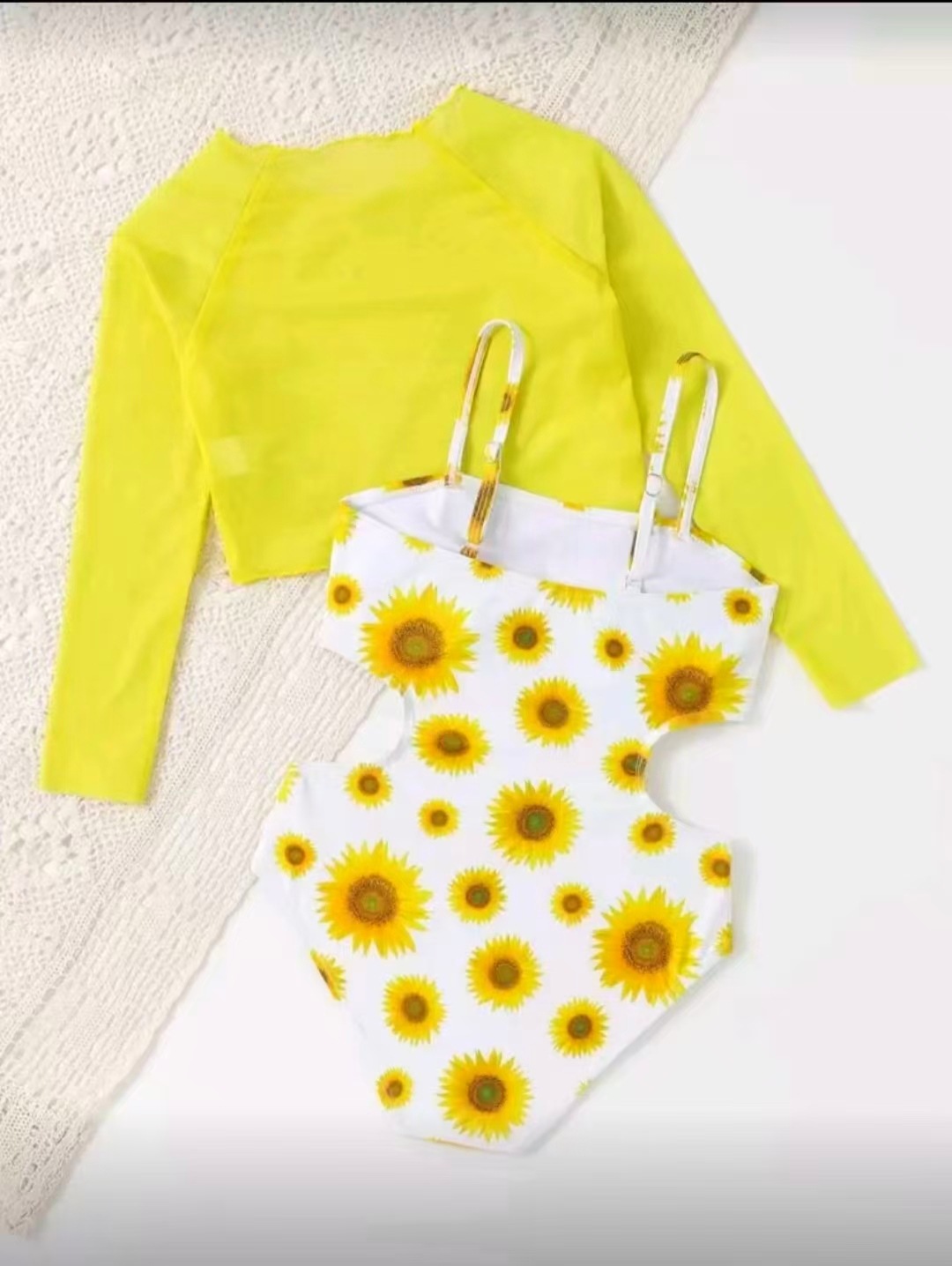 Mädchen Sonnenblumen Mesh Badeanzug Stilvoller Zweiteiler_voghion.com