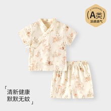 夏季新款婴儿分体套装和尚服夏季薄款男女童纱布短袖薄款婴儿服薄