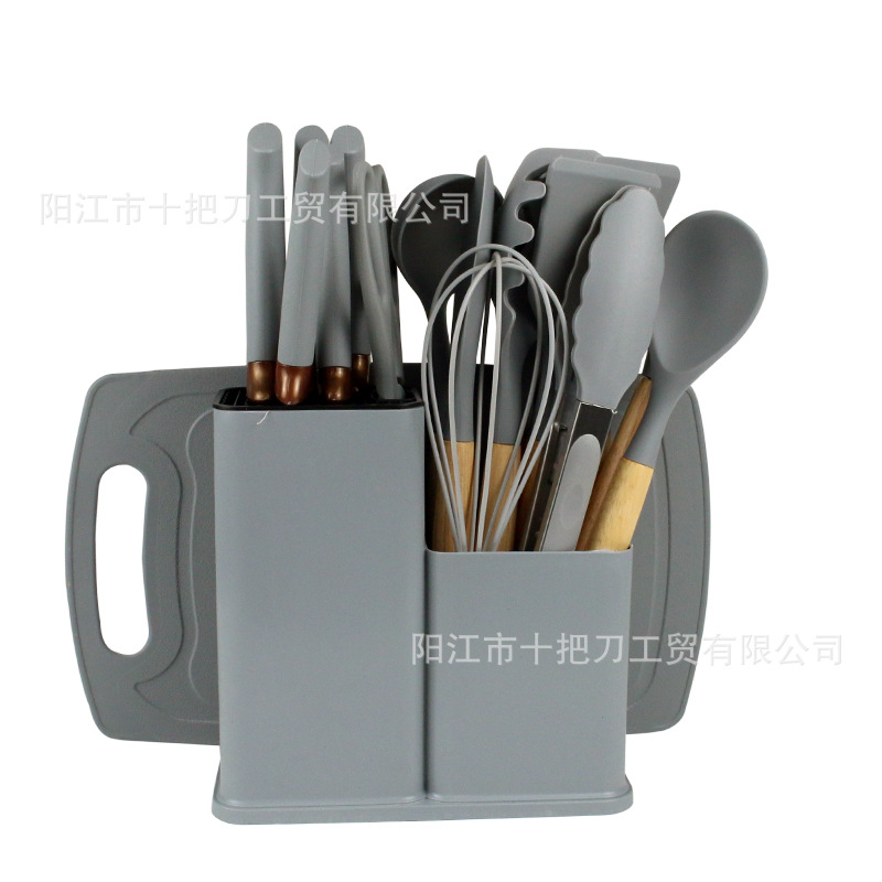 Instantánea de silicona resistente a altas temperaturas utensilios de cocina no pegajosos de silicona almacenamiento de barril 19 piezas conjunto conjunto de cocina integrado