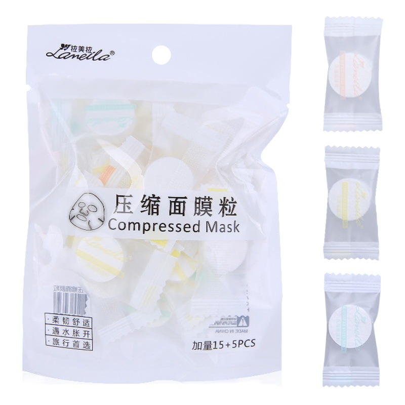 LMLTOP 20 piezas de mascarillas faciales comprimidas en bolsa, tabletas de mascarilla facial comprimida, papel para mascarilla facial, tela para mascarilla facial, mascarilla facial DIY hecha en casa D0851