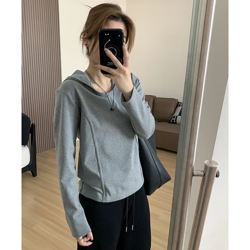 连帽卫衣打底衫女2025新款秋大码胖mm显瘦长袖t恤鱼骨正肩上衣|undefined