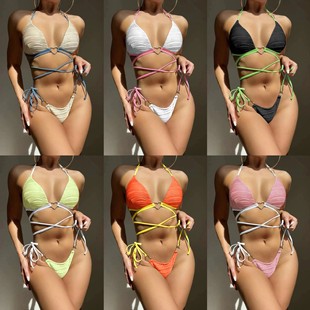 2025 European and American Sexy Heart Drawstring Strap Hard Cup Bikini Swimwear Cross-Border Export Aliexpress Amazon
