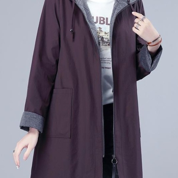 大码风衣中长款宽松300斤上衣休闲有潮女胖内衬妈妈外套春秋连帽|undefined
