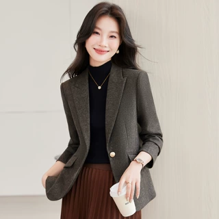 高级感毛呢西装外套女秋冬修身气质通勤休闲职业装小西服上衣