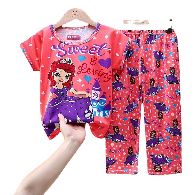 Pijamas para niños de verano Pantalones delgados de manga corta para niñas traje de niños Niñas Ropa de hogar ropa de aire acondicionado de media manga