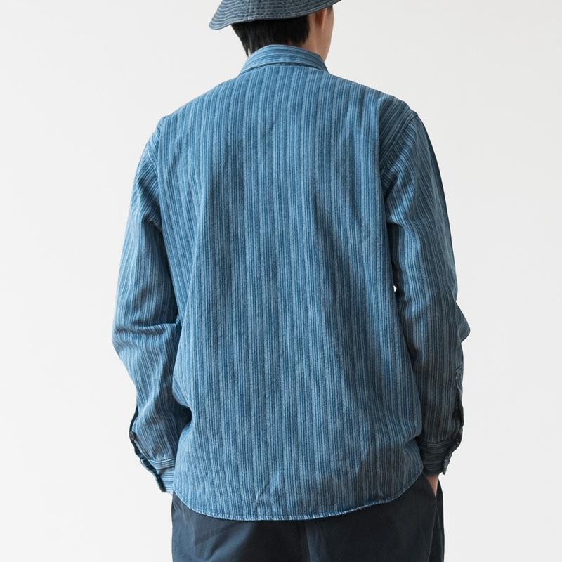 Amerikaanse stijl badge geborduurd gestreept denim shirt met lange mouwen voor heren jeugd trendy werkkleding shirt 2025_voghion.com