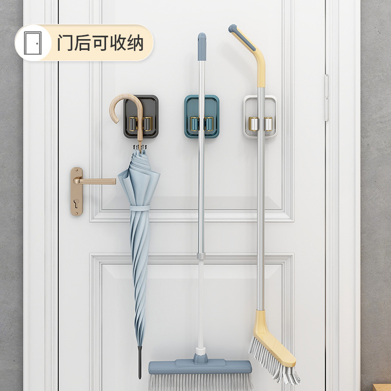 Mop Wall-Mount Clip, Bathroom Hook&mdash;No-Drill Strong Adhesive, Bathroom Mop Holder, Broom and Mop Fixed Rack