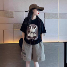 女童夏季套装2024新款洋气时髦夏装大童女孩网红夏款休闲运动短裤