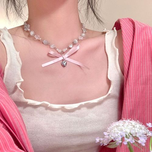 Bow Love Beaded Necklace Women's 2023 New Clavicle Chain Light Luxury Niche Design High-End Necklace