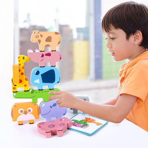 Animal balance stacking high children's educational building blocks Jenga balance building baby early education 0.5 building block toys