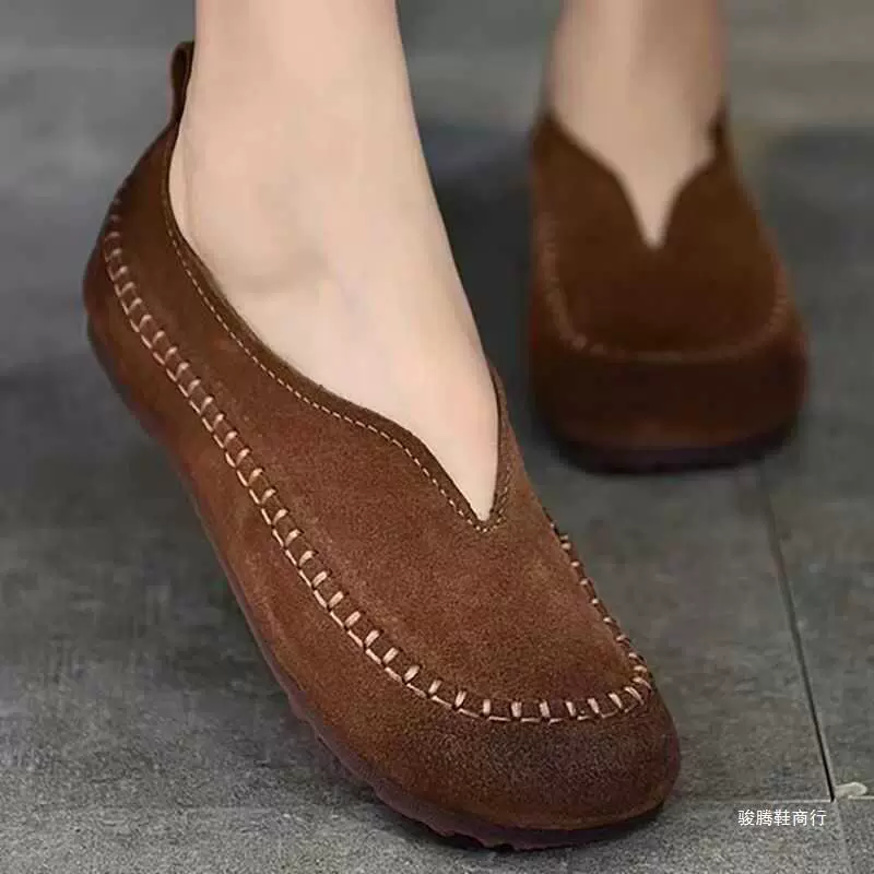 Retro Literary and Arts Series Real Soft Leather Casual Women's Shoes Beef Tendon Soft Soft Soft Skin Light Mouth Grandma's Shoes Flat Sole Shoes