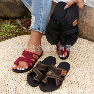 Cross-border foreign trade write 2024 summer new European and American breathable mesh fish mouth slippers non-slip beach women's shoes