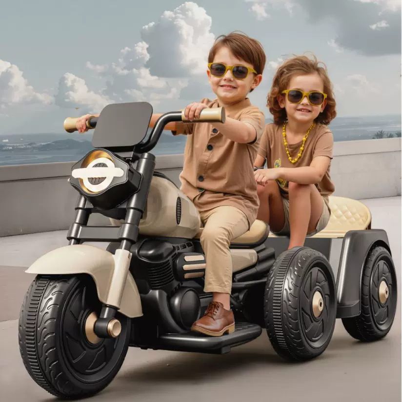 男女孩宝宝充电遥控车可坐双人电动车儿童电动三轮摩托车蓝牙音乐