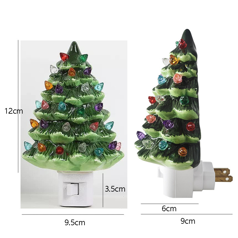 Transfronterizo UL enchufe rotativo de 360 ° resina árbol de Navidad lámpara de noche cocina baño dormitorio decoración festiva