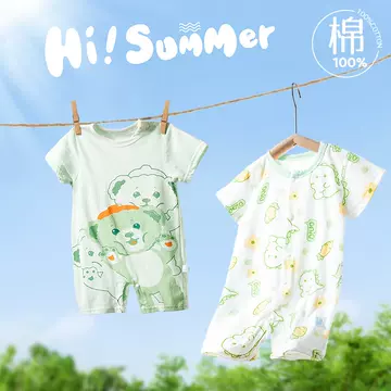 Baby short-sleeved jumpsuit round neck cotton printed romper summer newborn comfortable baby romper trendy cartoon thin