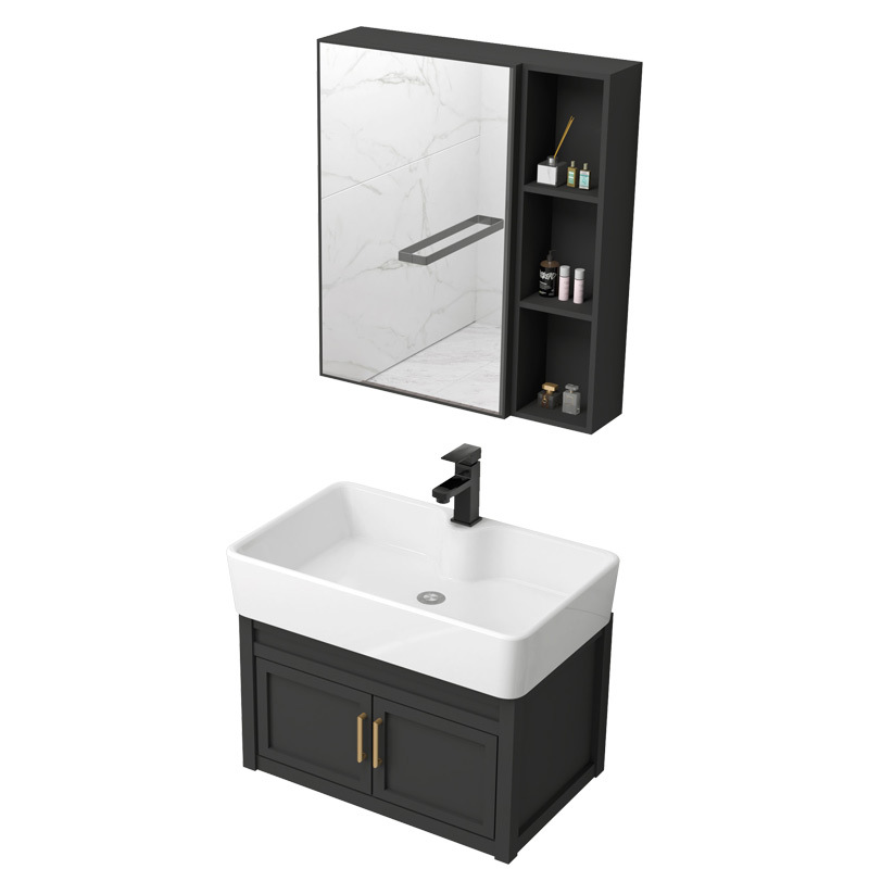 Gabinete de baño de aluminio espacial grueso pequeño tipo de hogar lavabo gabinete combinación lavabo tipo pared cerámica lavabo integral