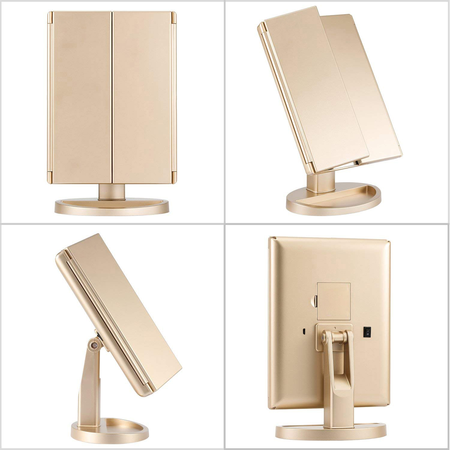 Espejo de maquillaje plegable LED de tres lados, espejo de maquillaje de celebridades de Internet, Interruptor táctil, espejo giratorio de 180 grados, espejo de maquillaje ligero de relleno de belleza