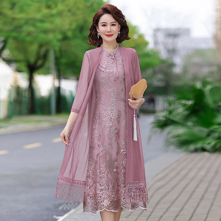 喜婆婆婚宴装2025新款礼服中老年女高贵妈妈夏装连衣裙两件套|undefined