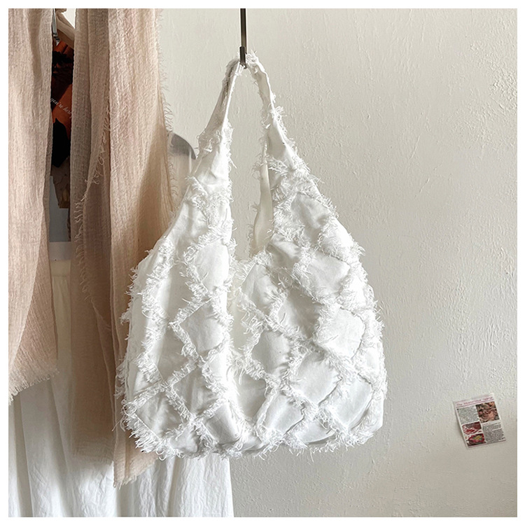 Batik-Rohstoff Creme-Weiß Quaste Canvas Rucksack Schultasche Damen Rucksack Weste Rucksack Großvolumen literarischer Batik-Handwerksstil