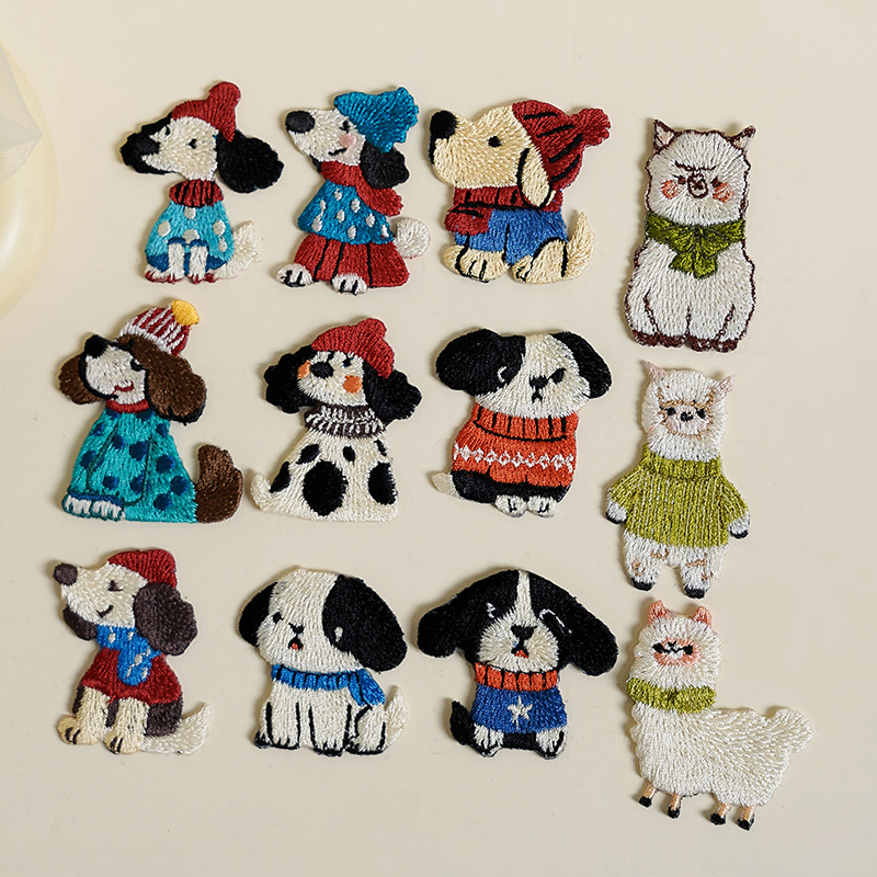 卡通羊驼小狗绣花布贴  现代卡通猫咪DIY布贴 服装污渍修补熨烫现