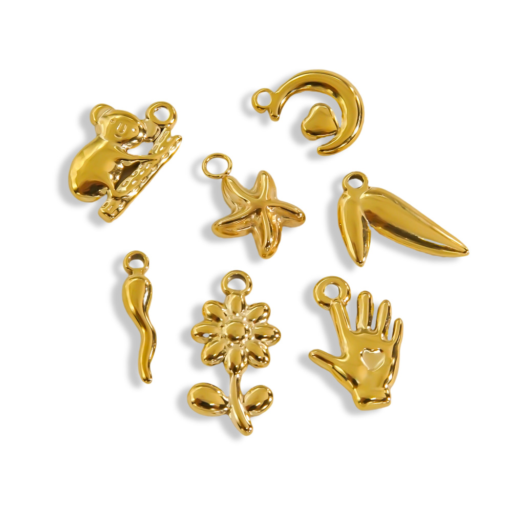 10 PCS/Package 304 Stainless Steel 14K Gold Plated Gesture Starfish Flower Beads display picture 2