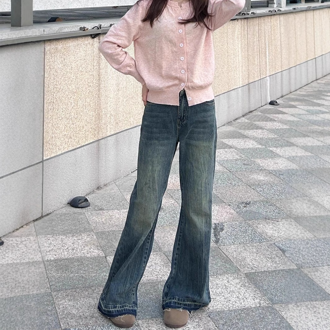 Spring Women's 2025 New Style Bootcut Jeans for Women, Loose American Style Non-Leg-Fitting Flared Pants for Small People