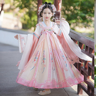 Girls Han Dynasty Wide-Sleeved Splicing Ancient Costume Princess Dress 2025 Autum Kidsren's Chinese Style Dress Tang Suit Skirt Summer