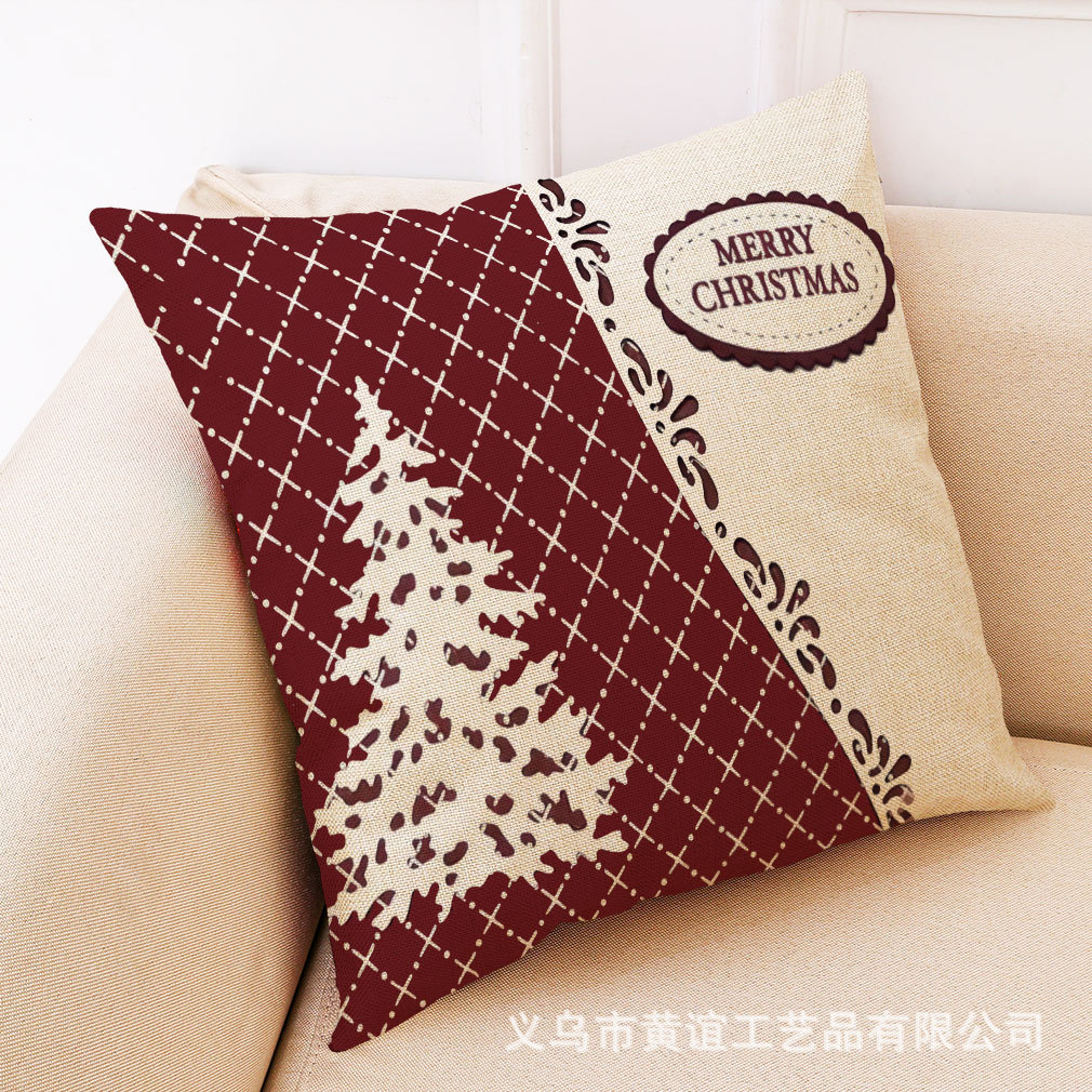 wish 亚马逊热卖新款圣诞节棉麻抱枕套 汽车抱枕家居沙发靠垫定制