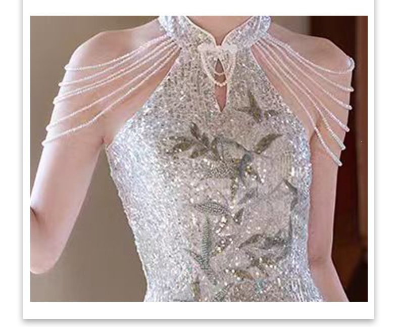Sequined Evening Gown Women's Light Luxury Mermaid Dress Waist Cinching New Style Host Performance Costume_ecoleips.com