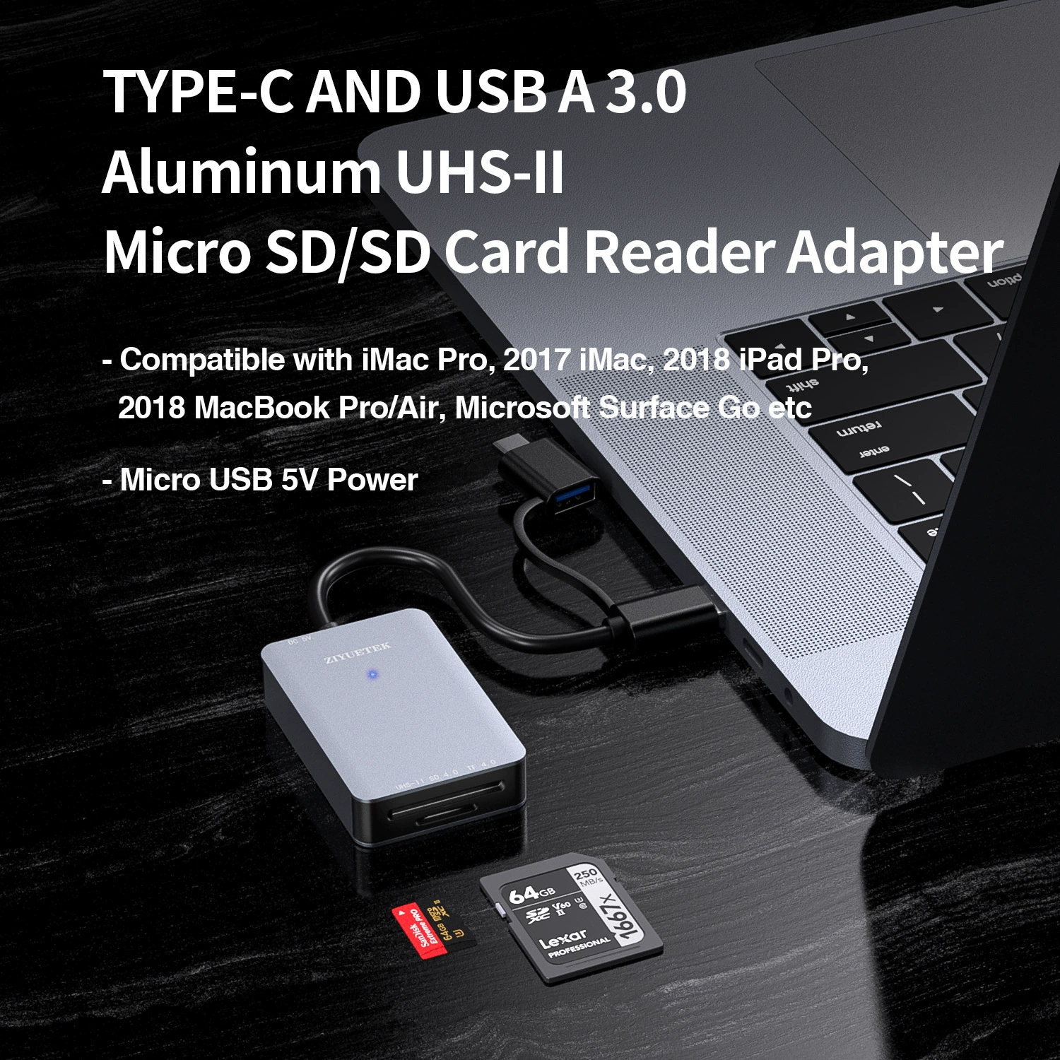 Кардридер Type-C micro SD4.0, алюминиевый сплав, высокоскоростной кардридер, камера, UHS-IITF кардридер