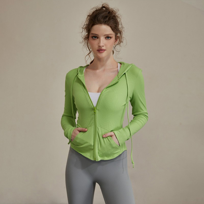 Sports Jacket Women's New Tight Fitness Clothes Long Sleeve Spring and Autumn Hooded Cardigan Professional Running Zipper Yoga Top