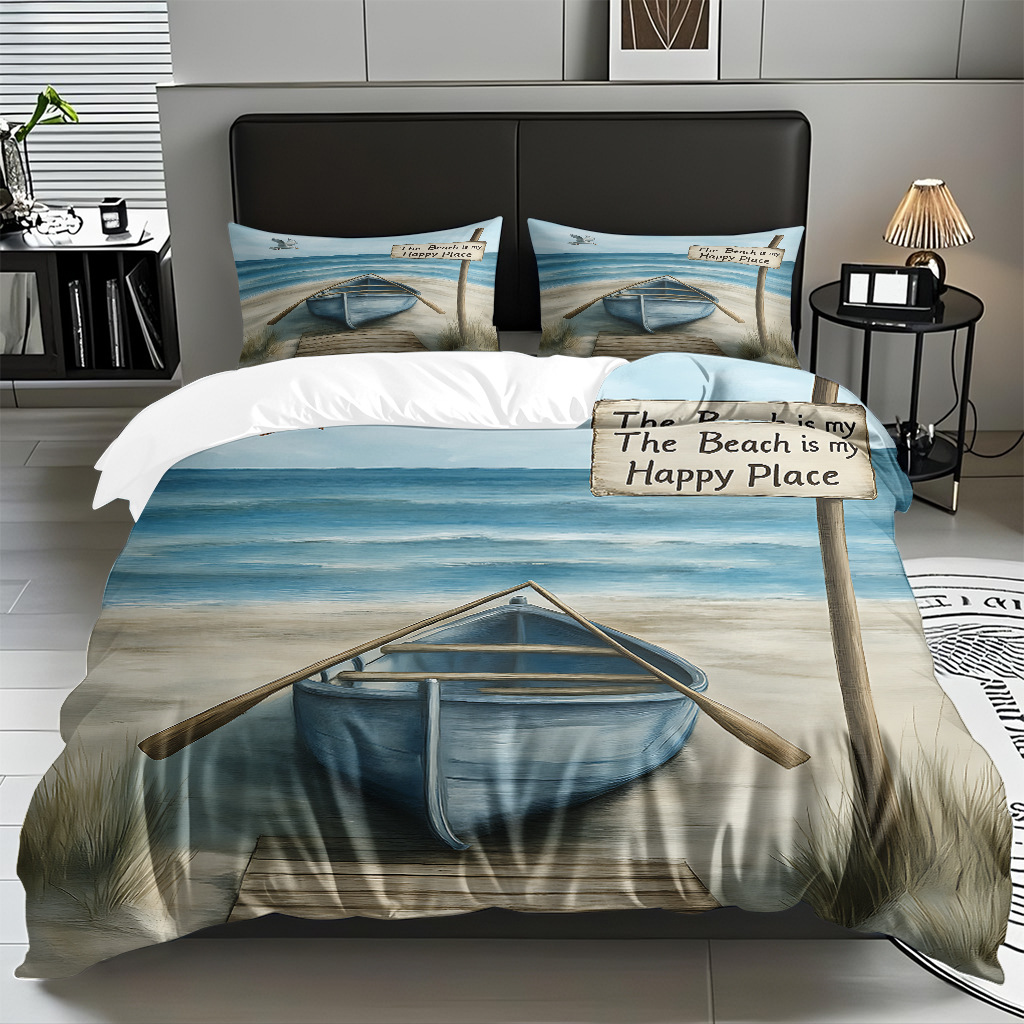 TEMU / JIT Amazonas textiles caseros transfronterizos hermosa vista al mar HD conjunto de edredón de impresión digital para diseñar