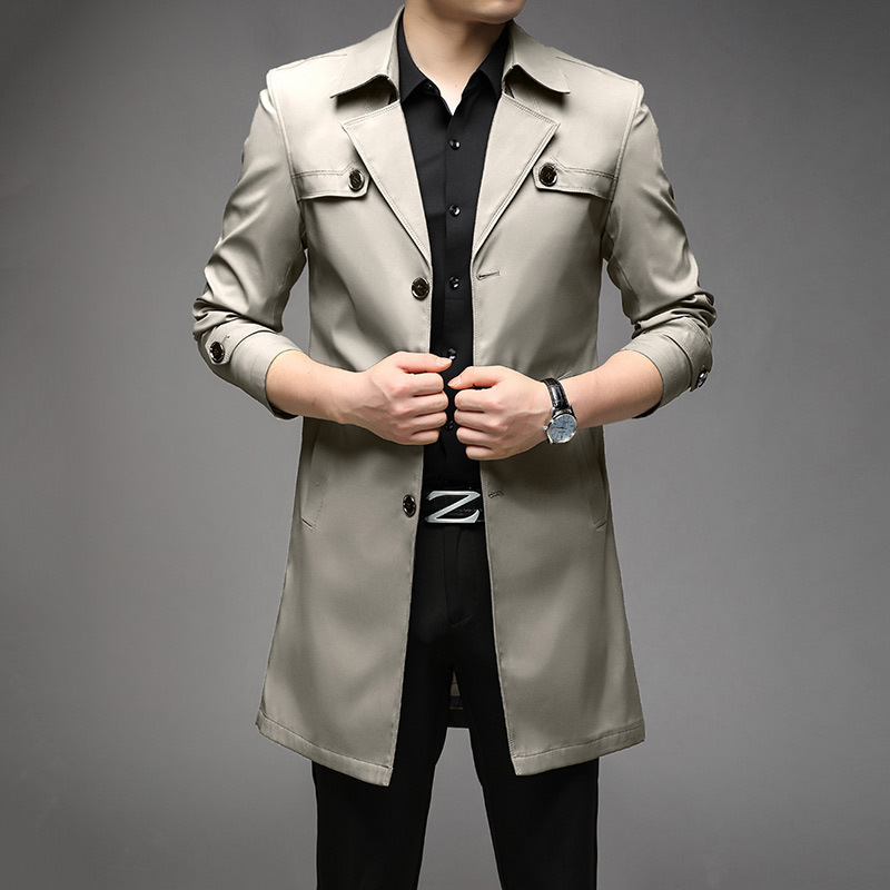 Gabardina de longitud media para hombre, estilo británico, con cuello de traje, chaqueta de negocios estilo coreano, chaqueta de moda para hombre, talla grande, para comercio transfronterizo.