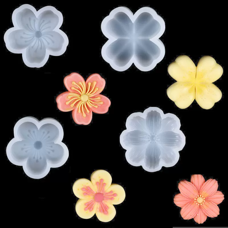 diy翻糖蛋糕烘焙模具 樱花桃花四叶草花朵石膏蜡烛硅胶模月饼模具