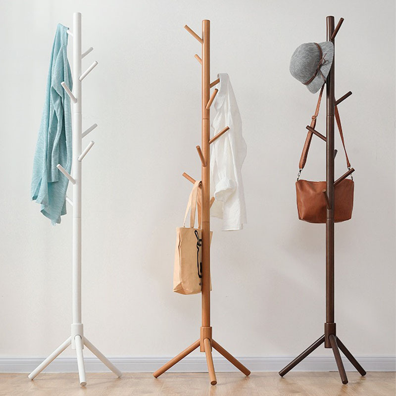 Solid Wood Floor-Standing Coat Rack, Beech Wood Vertical Clothes Drying Rack, Home Bedroom Clothes Rack, Simple Wooden Entry-Level Wooden Clothes Rack