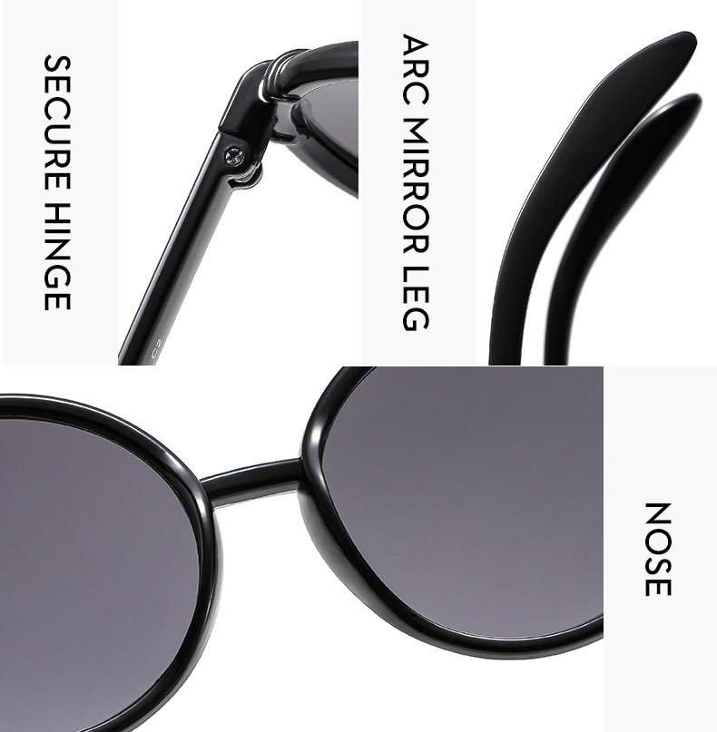 Fashion Style Grey, Black Color Fashion Leopard Ac UV400 Protection Round Frame Patchwork Full Frame Women's Sunglasses