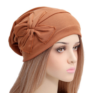 AliExpress New striped bow pullover hat women's fashion headscarf hat Muslim women's hat chemotherapy hat