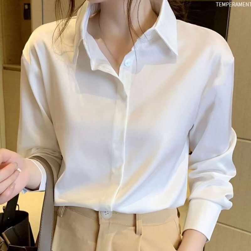 Anti-Wrinkle Workwear Anti-Wrinkle Spring Base No-Iron Long-Sleeve Black Shirt Women's Shirt College Student Thin Formal 2024