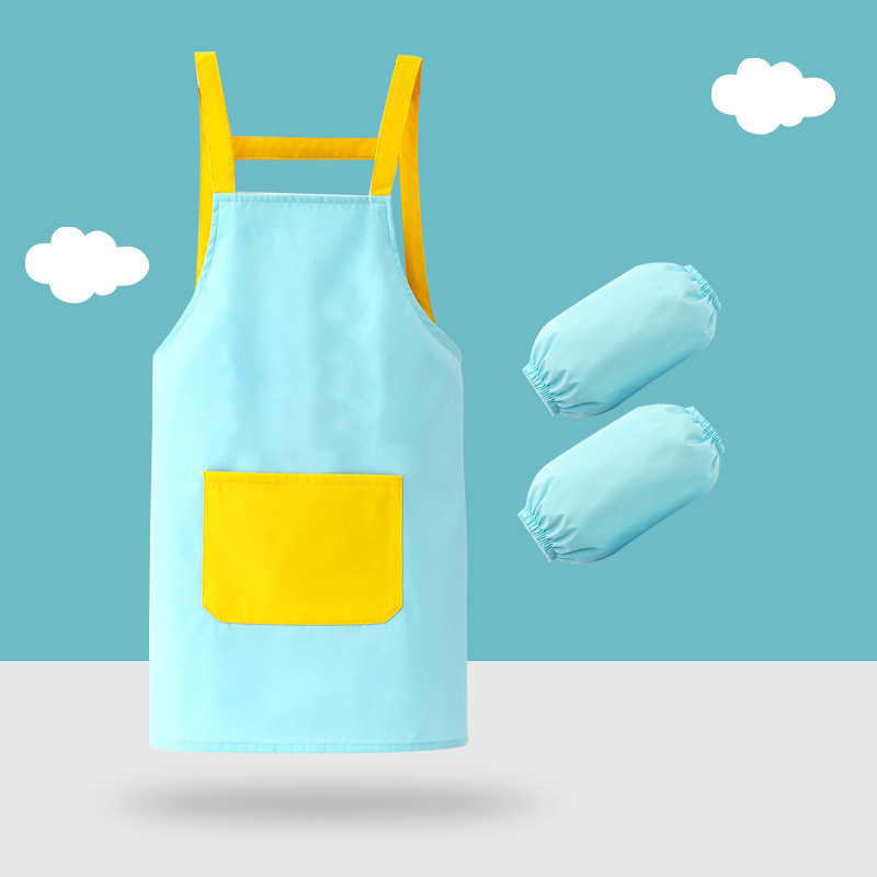 新しい幼稚園プリント子供用エプロン 3 点セットベビー絵画服防水防汚キッチン家事スモック|undefined