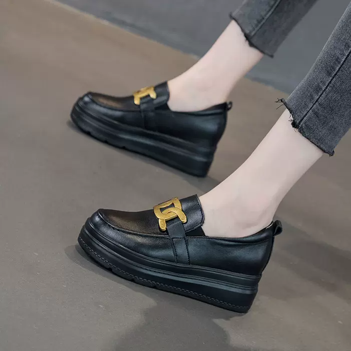 百搭厚底小皮鞋春季2025年新款乐福鞋内增高女鞋小码31 32 33单鞋