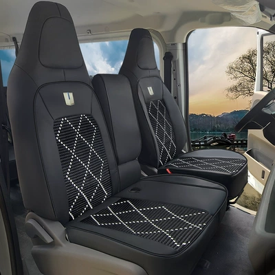 Truck Seat Covers, Full Surround – Modelə uyğun (Original) oturacaq örtükləri - leather-diamond-ice-silk-black-and-white-remote-t9et9m