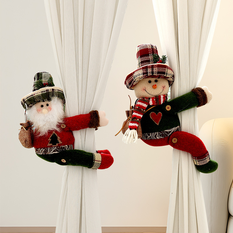 Cross-border Christmas decoration supplies curtain buckles home decoration cartoon curtain hug plush doll atmosphere doll pendant