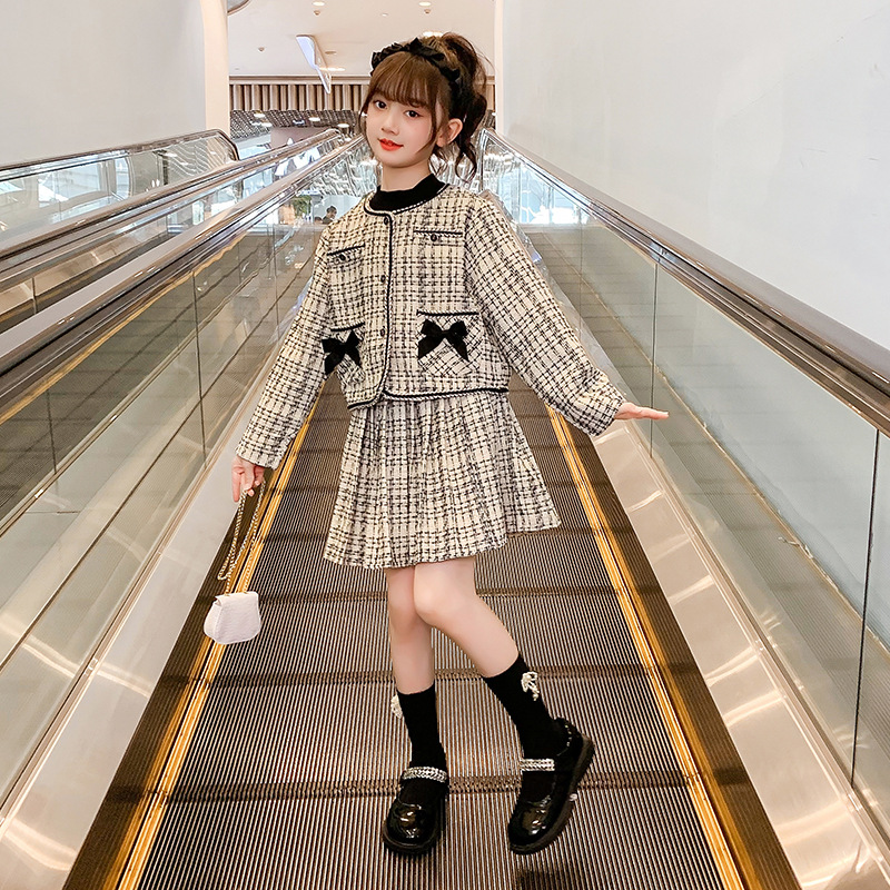 Set Dress 2023 Autumn New Children's Fashionable Middle and Big Girls' Net Red Small Fragrance_voghion.com