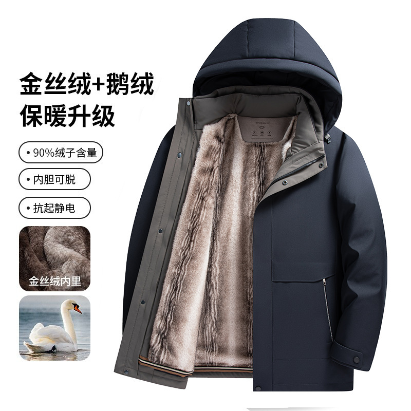 [Gold velvet liner] high-end goose down jacket winter middle-aged men's parka jacket short nylon