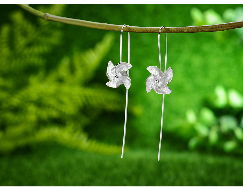 1 Pair Cute Windmill Plating Sterling Silver Earrings display picture 4