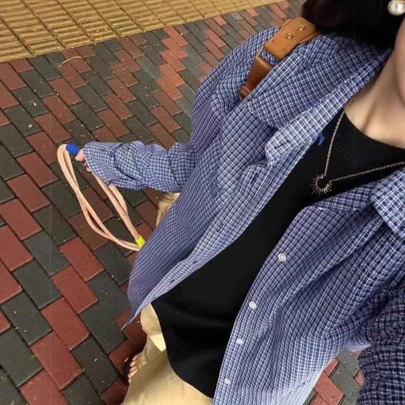 【Factory Direct Sales - Customizable】Blue Plaid Shirt Jacket for Women, College Style, Loose Fit, Layered Base Jacket 【Factory Direct Sales - Customizable】Blue Plaid Shirt Jacket for Women, College Style, Loose Fit, Layered Base Jacket