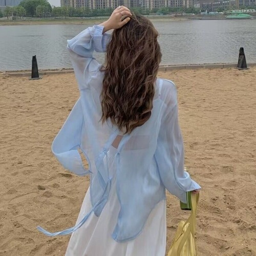 Spaghetti Strap Top with Back Ties and Slits, Women's 2025 Summer Loose V-Neck Blouse with Back Exposure, Outerwear Shirt