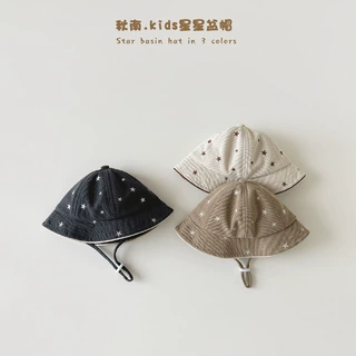 秋南 婴儿帽子秋冬新款星星灯芯绒盆帽婴幼儿保暖防风宝宝渔夫帽