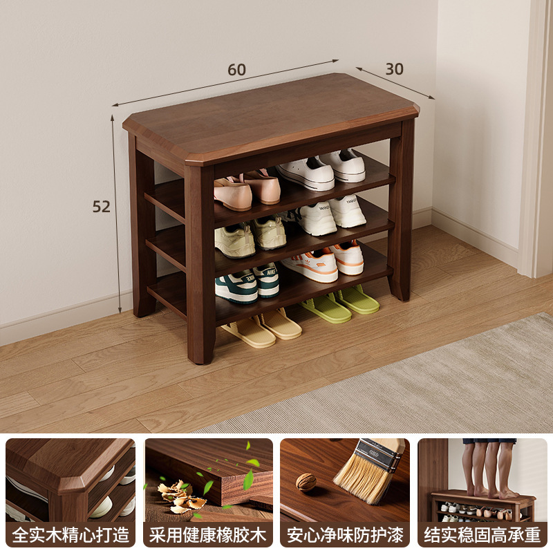 Estante de zapatos de madera maciza multicapa puerta doméstica taburete de zapatos de cambio de puerta 2025 nuevo gabinete de zapatos interior sin instalación integral